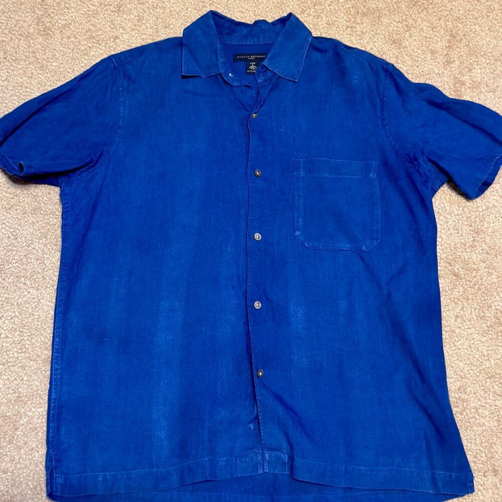 Mens Navy Blue Banana Republic Linen Buttondown Sz-Sm